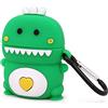 LKKJ - Custodia per Airpods 2, motivo: dinosauro verde, divertente 3D con animali Kawaii, antiurto, protezione completa, in morbido silicone, con portachiavi per ragazze e ragazzi e donne