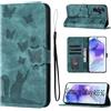 LSPCASA Custodia Per Samsung Galaxy A55 Materiale In Pelle PU Cover Samsung A55 5G Con Slot Per Schede Reticolo Della Farfalla Del Gatto Cover A55 5G Samsung Verde