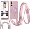 FERLAN Cover con Cordino per Samsung Galaxy A05S Cover Magnetica, Cover in Silicone TPU Morbido Corda Collana Necklace Regolabile Stylish con Catena Ultra Sottile Case, Rosa sabbia