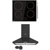COMFEE' CIH741F238K0 7400W Piano di Cottura a Induzione da Incasso con 4 Zone + COMFEE' Cappa Aspirante 60 cm PYRA17B-60 Nera Cappa Cucina con LED