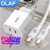 olaf Adattatore per caricabatterie rapido PD a doppia porta di tipo C per caricabatterie rapido da 40 W per iPhone 15 14 Samsung S23 Xiaomi 10A Cavo da USB C a USB C