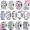 NONE Ciondoli adatti perline originali Ciondoli a clip in argento sterling 925 con zirconi Perline distanziatrici in silicone adatte per bracciale da donna Regalo fai da te