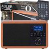 Adler DAB + Radio con Bluetooth, USB, SD, RDS, Orologio e Sveglia, Custodia in Legno, Telecomando, 40 Stazioni, Marrone