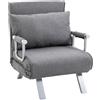 HOMCOM Poltrona HOMCOM - Divano letto convertibile 1 posto, sfoderabile, grande comfort, cuscini, piedini, braccioli, struttura in metallo, tessuto grigio Clai
