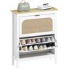 HOMCOM Mobiletto porta scarpe 14 paia, scarpiera stretta bohémien con 2 cassetti, ante effetto vimini in rattan
