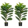 HOMCOM Set di 2 Piante Artificiali da Interno 80 cm, Albero Artificiale con Nebulizzatore, Vaso in Plastica e Fiocchi