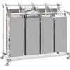 HOMCOM Cesto portabiancheria mobile HOMCOM, Doodle laundry, cesto con ruote e 4 sacchi, 4 x 40L, per lavanderia, camera da letto, bagno, Grigio