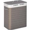 HOMCOM Cesto portabiancheria da 100L con 2 manici pieghevoli in bambù, con borsa rimovibile e lavabile, Grigio