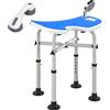 HOMCOM Sgabello doccia HOMCOM, sedile doccia, altezza regolabile 39 cm, barra di supporto con ventosa, grandi pattini a ventosa, max. 150 kg, montaggio senza attrezzi, blu scuro, argento