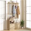 HOMCOM Set HOMCOM 3 in 1 di mobili da ingresso/guardaroba con appendiabiti, specchio e panca per scarpe - 6 ganci e ripiano regolabile, effetto legno naturale
