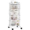 HOMCOM carrello portaoggetti da cucina con 4 cestelli rotanti su ruote, cesto per frutta e verdura con ripiano superiore, ripiano in acciaio, per cucina, soggiorno e camera da letto, Bianco