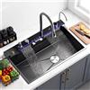 NONE Lavello da Cucina Intelligente 75×45×23cm in Acciaio Inox 304, Lavello Grande Pieghevole con Rubinetto Retrattile, Sistema a Cascata, Display LED, Dispenser di Sapone e Accessori Inclusi