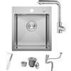 BoomHoze Lavello Piccolo con Miscelatore, 40 x 45 cm, Lavandino Cucina in Acciaio Inox, Vasca Singola in Finitura Nichel Spazzolato, con Dispenser per Sapone e Sifone, per Piccole Cucine, Bar, Ristoranti
