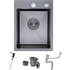 Bokaiya Lavandino Cucina Nero, 35x45 cm, Lavello Cucina 1 Vasca in Acciaio Inox, Lavello da Esterno per Camper con Set di Drenaggio e 2 Fori di Preforato, Installazione a Sopratop o Filotop