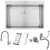 BoomHoze Lavello Cucina 75 x 45 cm + Rubinetto Cucina Estensibile, Lavello con Sgocciolatoio e Sifone, Lavello Cucina 1 Vasca Quadrata, Lavello Incasso con 2 Fori Rubinetto, Acciaio Inox Spazzolato