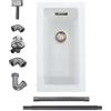 iAnomla Lavello da Cucina Bianco 25 x 45 cm, Lavandino Cucina in Granito, iAnomla Vasca Singola da incasso adatto per mobili sottolavello da 40 cm di larghezza, Lavabo Cucina Bianco con Sifone, Moderno