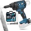 DENEWERK Pistole per Rivetti Senza Fili compatibile con Makita 18V, 10KN rivettatrice a batteria per rivetti ciechi in acciaio 2,4-4,8mm e rivetti ciechi in alluminio 2,4-6mm, 25mm Corsa (senza batteria)