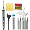 HstiaLving Set saldatore da 100 W, stazione di saldatura con display LCD e temperatura regolabile 180 - 500 °C, riscaldamento rapido con interruttore on/off, 5 punte di saldatura, stagno, supporto per
