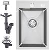 KEOKBON Lavello da cucina rettangolare in acciaio inox, 30 x 45 cm, lavello da cucina con 2 fori per rubinetto, lavello da cucina 1 vasca, Kitchen Sink, lavello da incasso incl. valvola a cestello e