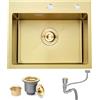 Bokaiya Lavello Cucina 55 x 45 cm, Bokaiya Lavello Cucina 1 Vasca Oro in Acciaio Inox, Lavello da Esterno per Camper con Set di Drenaggio e 2 Fori di Preforato, Installazione a Sopratop o Filotop