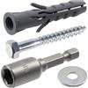 AERZETIX - Kit di 25 tasselli in nylon con collare Ø8x40 mm per materiali pieni + 25 viti tirafondi Ø5x40 mm + 25 rondelle larghe per bullone M5 + 1 bussola esagonale 1/4 SW8