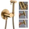 WRKMH Doccetta per Bidet Termostatico, Ottone Spruzzatore per Bidet Oro Spazzolato Idroscopino per WC, con Spruzzatore a Doppia Funzione in Ottone, 1.2M Tubo Doccia