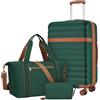 KONO Set da Viaggio 3 Pezzi con Valigia Media 65 cm Espandibile in ABS+PC, Borsa da Viaggio 32 L e Borsa Organizer, Trolley Rigido con Ruote 360° e Lucchetto TSA (65 cm, Verde)