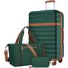 KONO Set da Viaggio 3 Pezzi con Valigia Grande 75 cm Espandibile in ABS+PC, Borsa da Viaggio 32 L e Borsa Organizer, Trolley Rigido con Ruote 360° e Lucchetto TSA (75 cm, Verde)