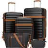 KONO Set Valigie 5 Pezzi 55/65/75 cm in ABS+PC, 3 Trolley Rigidi con Borsa da Viaggio 32 L e Borsa Organizer, Set Bagagli con Ruote 360° e Lucchetto TSA (Set 5 Pezzi, Nero)