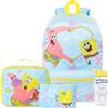 Get Trend SpongeBob Zaino Ragazza Set, 4 Pc con Grande Zaino Scuola 46cm, Borsa Termica Porta Pranzo, Borraccia con Cannuccia e Astuccio, Regalo Bambina (Azzurro/Giallo SpongeBob)
