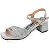 Generico Sandali Bambina Sandali da Spiaggia da Donna con Punta Quadrata e Tacco Basso, alla, Stile, con Cinturino Piatto (Silver, 41)