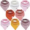 M.M.C. Foulard triangolari in tessuto di mussola per bambini, 8 pezzi, carino unisex in cotone, con bottoni automatici regolabili, bavaglini per bambini e ragazze (set bambina)