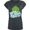 Pokémon Bulbasaur Donna T-Shirt Grigio Scuro 60% Cotone, 40% Poliestere Largo