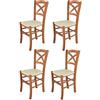 t m c s Tommychairs - Set 4 sedie modello Cross per cucina bar e sala da pranzo, robusta struttura in legno di faggio color ciliegio e seduta rivestita in pelle artificiale color avorio