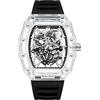 Gosasa Tonneau - Orologio da polso da uomo, alla moda, trasparente, analogico, con calendario, al quarzo, impermeabile, alla moda, da uomo, M-Nero Bianco, Moda