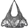 Angel Kiss Angelkiss Women Multiple Pockets Purses and Handbags Washed Leather, Two Top Zippers Closure, Smoky Grey