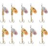 Generic Set di paillettes rotanti - 10 esche in metallo (oro e argento) | gancio manuale, coltello per pesce persico, esche dure rotanti per trote o pesce persico, set professionale per pesca in acqua
