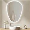 EMKE Specchio da bagno con illuminazione, 60 x 45 cm, specchio LED asimmetrico, interruttore tattile, 3 colori di luce regolabili, specchio anti-appannamento