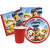 WOOPARTY Kit Compleanno Tavola 16 Persone (52 Pezzi: 16 Piatti 18cm, 16 Bicchieri 200ml, 20 tovaglioli) in Carta (Paw Patrol)