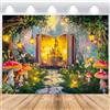 ASDCXZ Sfondo Fotografico Foresta Incantata 2.2x1.5m, Fiaba Magic Wonderland Giardino Fondali Fotografia Sfondo Fungo Farfalla Foresta Principessa Castello Partito Decorazione Banner Studio Puntelli