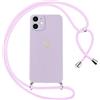 Oelrstfe Cover per iPhone 12 Mini con Cordino,Custodia Silicone Morbido Sottile con Motivo Cuore e Collana Laccio Tracolla,Antiurto Antigraffio Corda Collo Regolabile Protettiva Case,Viola