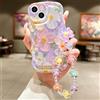Fxlzcw Custodia per iPhone 13 Mini, motivo mosso riccio e colorato, motivo dipinto a olio retrò con fiori lucidi [con catena di perline], custodia protettiva antiurto per ragazze e donne (viola)