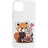 Cute Kawaii Red Panda Drinks Boba Bubble Custodia per iPhone 14 Plus Kawaii Panda Rosso Bevande Boba Bubble Tea Kawaii Estetica