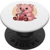 Cute Kawaii Pig Drinks Boba Bubble Tea Carino Pig Kawaii Anime Bere Bubble Tea Ragazza Bambini PopSockets PopGrip Adesivo