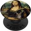 Divertenti disegni per amanti dell'arte Pittura di arte del ritratto del gatto grigio di Monna Lisa PopSockets PopGrip Adesivo