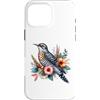 Avian Bloom Art Custodia per iPhone 16 Pro Max Illustrazione botanica floreale e uccello colorato