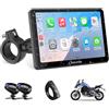 Carpuride W712D Moto Carplay Schermo con HD 1080P Dash Cam Doppia Fotocamera, Senza Fili CarPlay e Android Auto, 7" Touchscreen Impermeabile, BT Audio, Cablato Controller, Loop Registrazione, GPS.