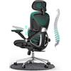 CAPOT Sedia da ufficio ergonomica in rete, regolabile con schienale alto e lombare, 181,4 kg, braccioli ribaltabili 4D, schienale inclinabile, poggiatesta 3D, ruote in PU, sedia girevole per computer
