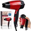 Aigostar Phon da Viaggio Pieghevole, 1500W Asciugacapellia Rosso,400g Leggero, 2 Riscaldamento, Doppia Tensione, per Famiglie, Viaggio, Bagagli a mano, Hotel, Palestra