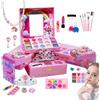 higyee Set trucco per bambini,Trucco per bambini | Giocattoli per il trucco da gioco per ,Kit cosmetici Princess di design con scatola portaoggetti di grandi dimensioni, giochi di finzione per